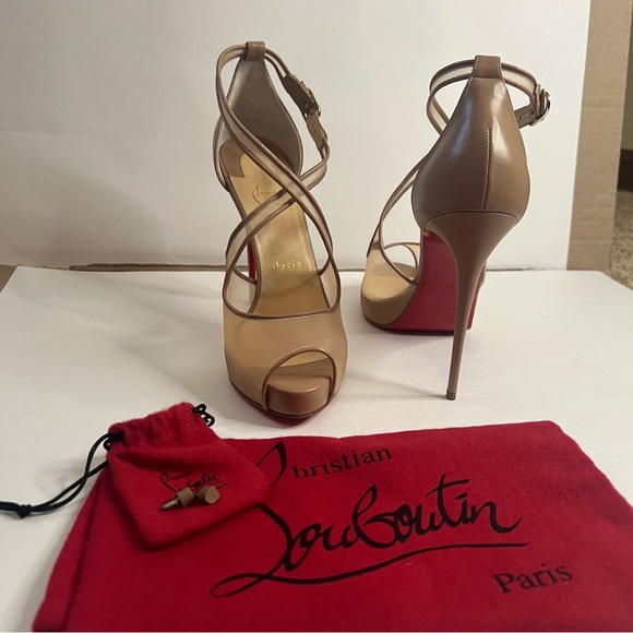 NWT Authentic Christian Louboutin Mariacar 120 Rete/Nappa 9B Strapped Heels - Picture 8 of 16